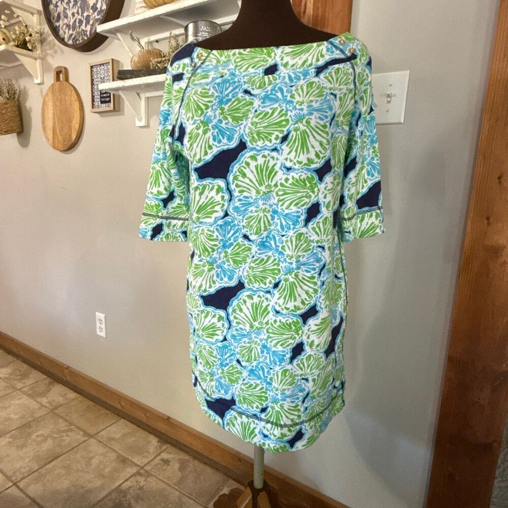 Lilly Pulitizer French terry chic fit dress size small boat neck 3/4 sleeves blu - Picture 1 of 9